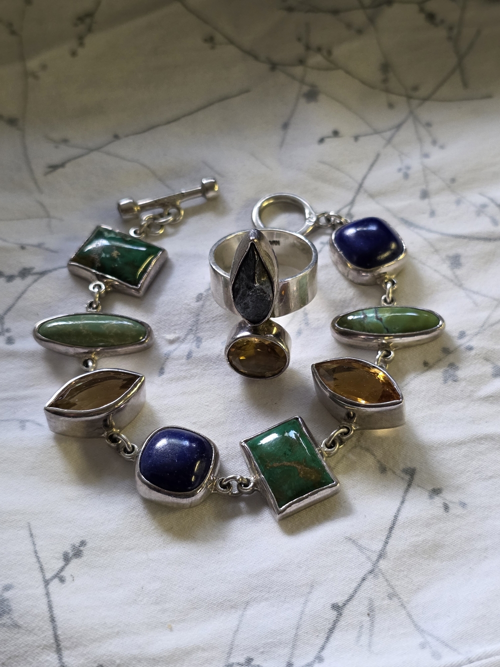 Vintage Starborn One Of A Kind Sterling Silver And Multi Stone Ring & Bracelet